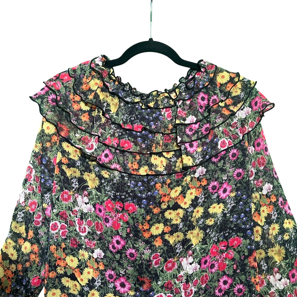 Ted Baker Amell Floral Ruffle Blouse Black Garden Print‎ Cottagecore Sz 4 US 10 - Picture 15 of 16